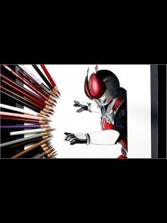 [x]仮面ライダー電王を描いてみた 色鉛筆 Realistically draw Kamen Rider Den-O with colored ...